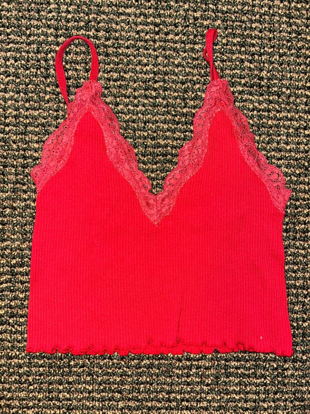 Urban Outfitters Red Lace-Trim Ribbed Crop Top